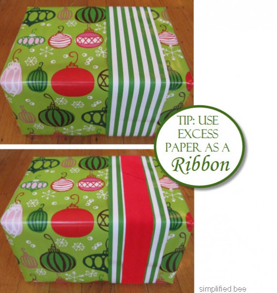using excess wrapping paper as ribbon