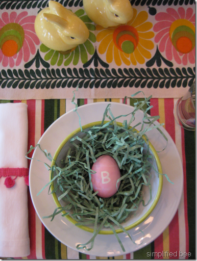 Easter egg letter initial place setting