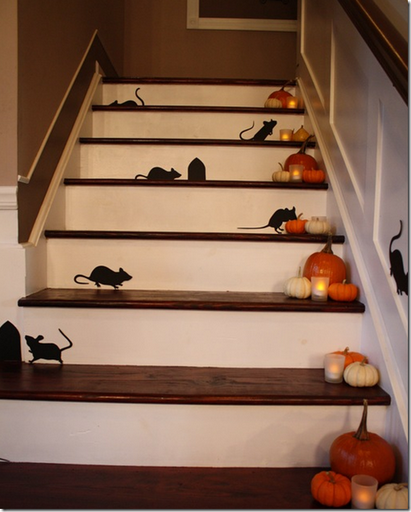 Halloween decor mice up the staircase