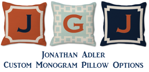RA orange blue monogram pillow options