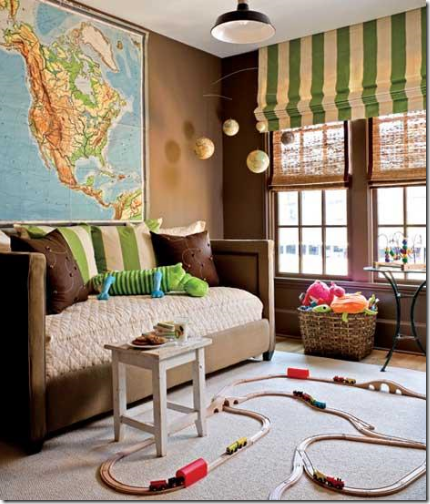 brown green kids playroom with map usa