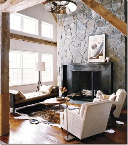 chic modern cabin stone fireplace