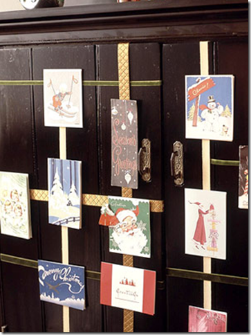 christmas card display cabinet ribbon