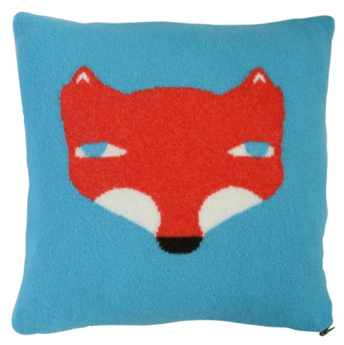 fox throw pillow blue red