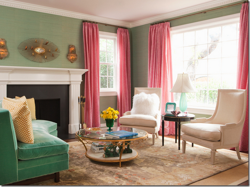 green pink living room design