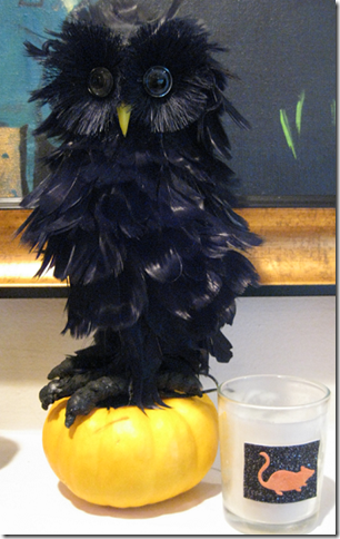 halloween mantel black owl on pumpkin