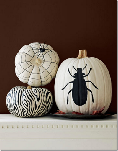 halloween painted pumpkins black white insects