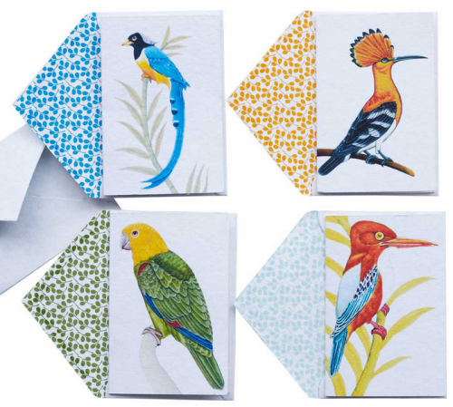 hand block print cards birds