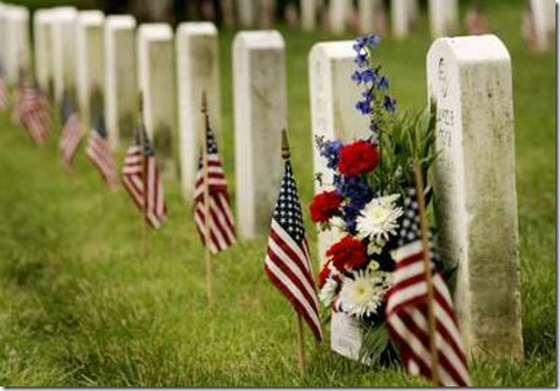 memorial day flags tombstones
