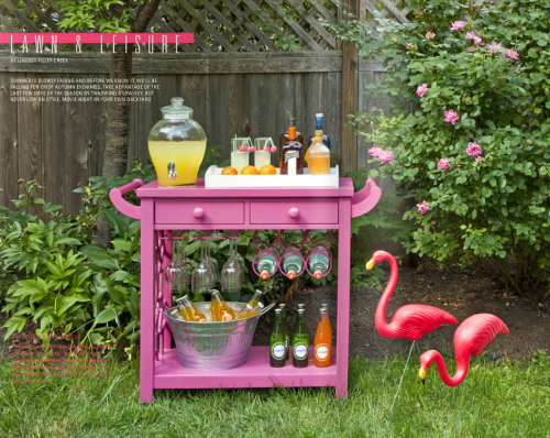 pink bar cart chic entertaining