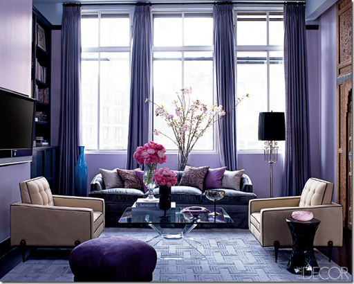 purple designer living room elle decor