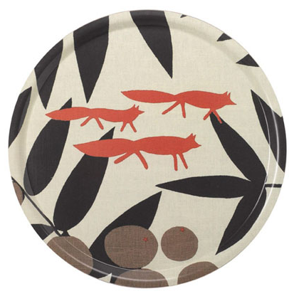 red fox round tray decor
