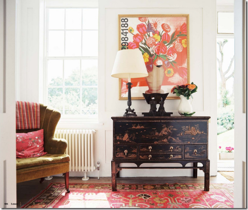 red living room design Lonny mag