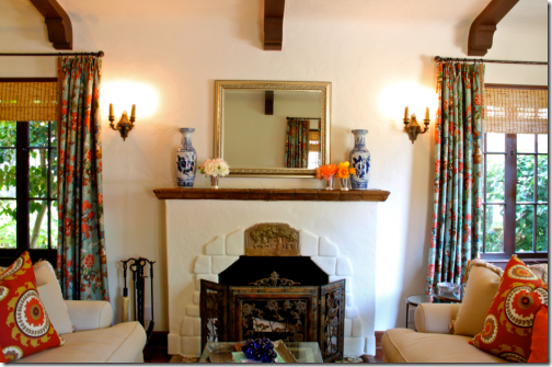 spanish style home living room fireplace