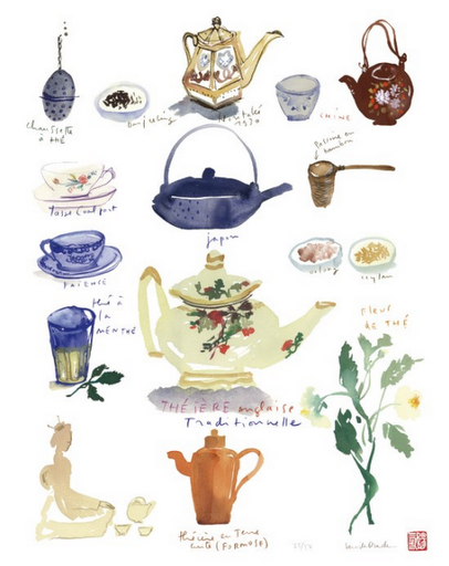 teapot illustration art french etsy