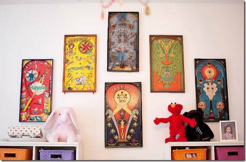 vintage pinball machines art wall playroom