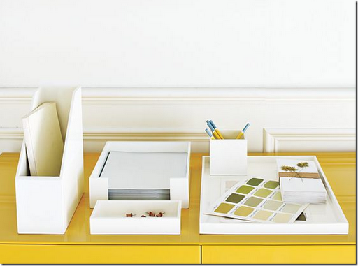 white lacquer desk set organization