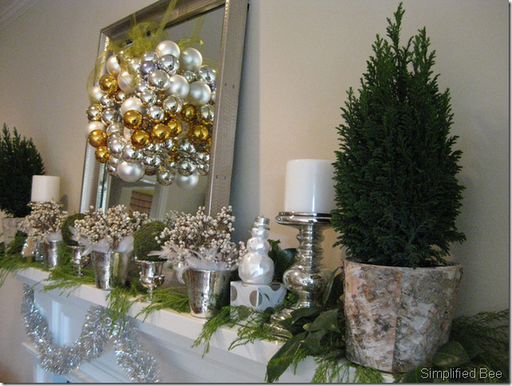 white silver green christmas mantel decor simplified bee