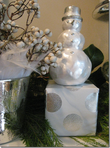 white winter berries snowman christmas mantel