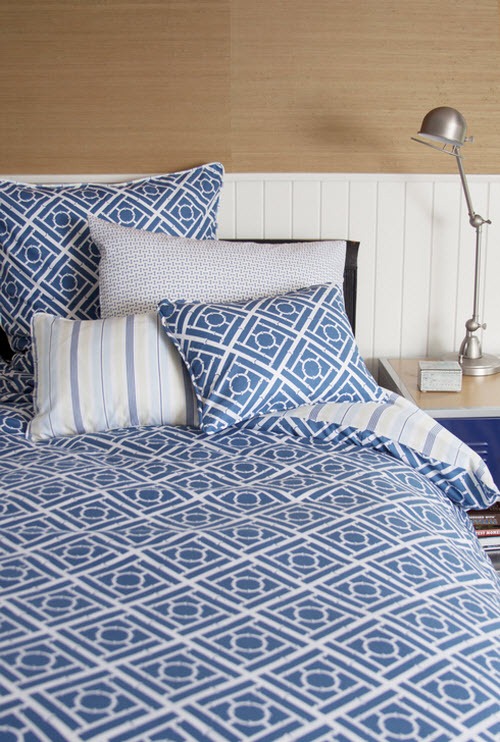 Classic blue cane trellis boy bedding