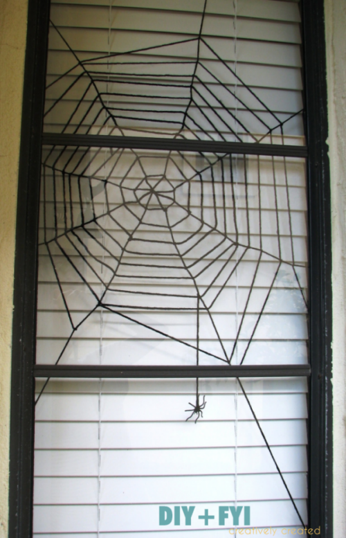 DIY yarn spider web window