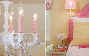 Yellow and Pink Wallpaper in Girls Bedroom