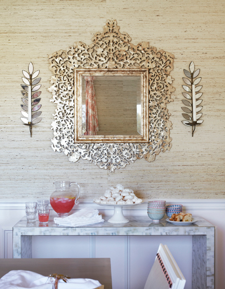 Arrowroot Wallcovering and ornate gilded mirror