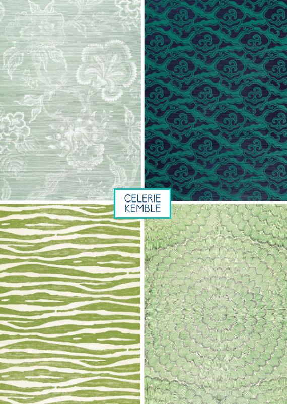 Celerie Kemble Sisal Wallcoverings in blue and green