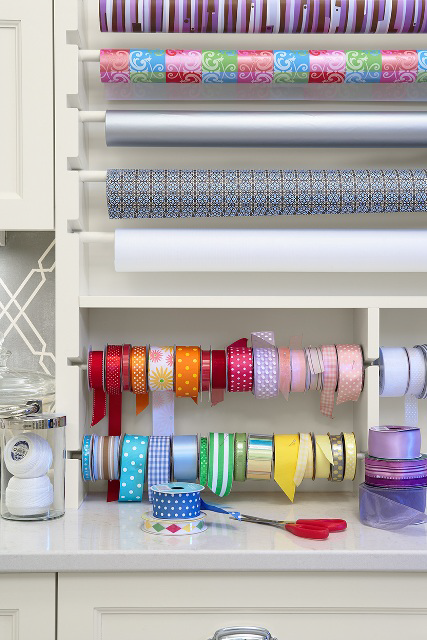 Organized Gift Wrap Station Custom Cabinetry