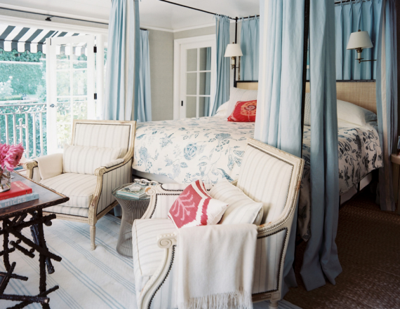 blue white designer bedroom