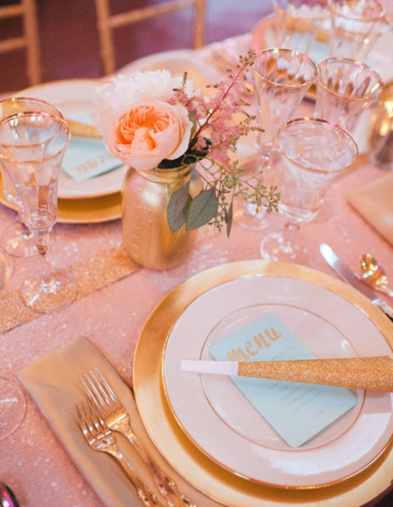 gold + pink holiday table setting