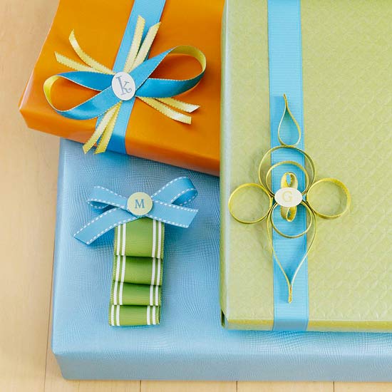 green, blue and orange holiday gift wrap