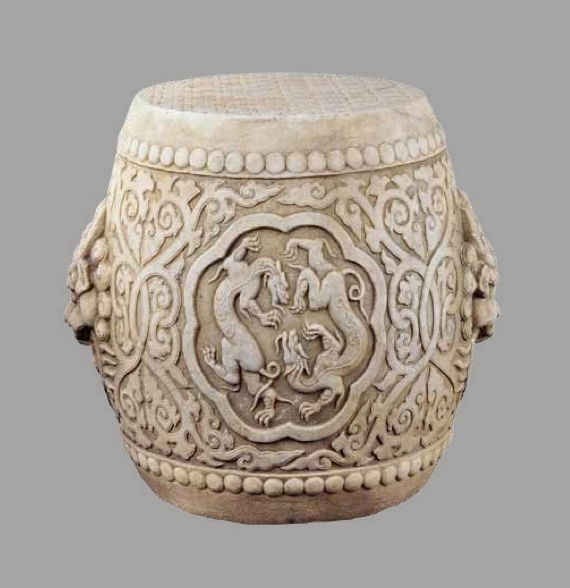 Chinese Drum Stools in White Marble