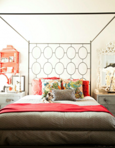 bedroom with red accents