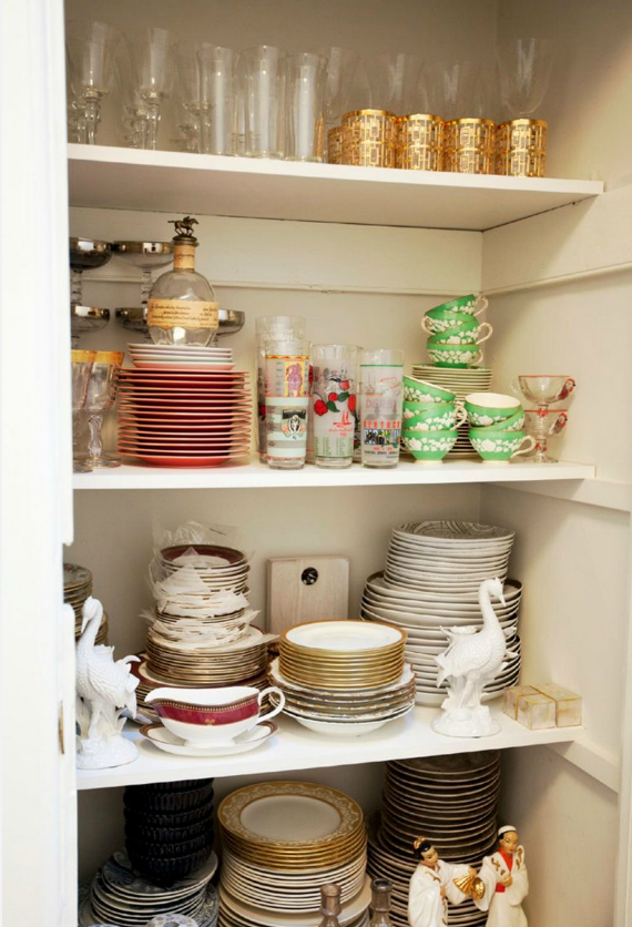 organized china and dishware closet
