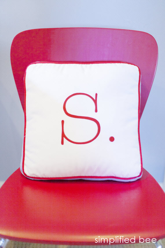 boy's bedroom red chair and letter pillow
