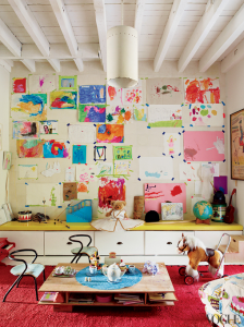 kids playroom with art wall