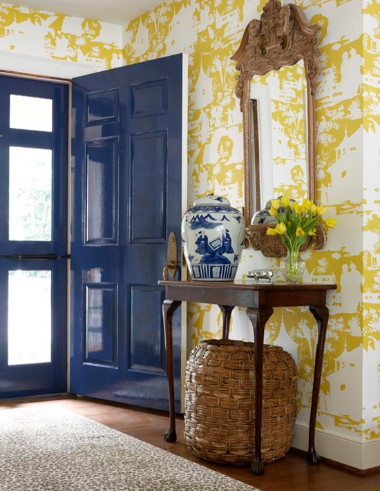 small entryway ideas with wallpaper