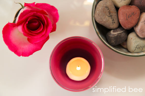 vignette with pink votive candle