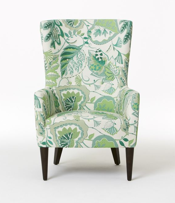 wing chair in palm leaf print by West Elm