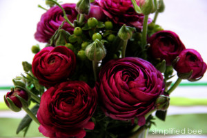 Ranunculus and green Hypericum berry flowers