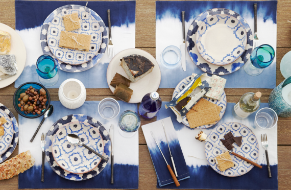 blue and white dip dye tabletop