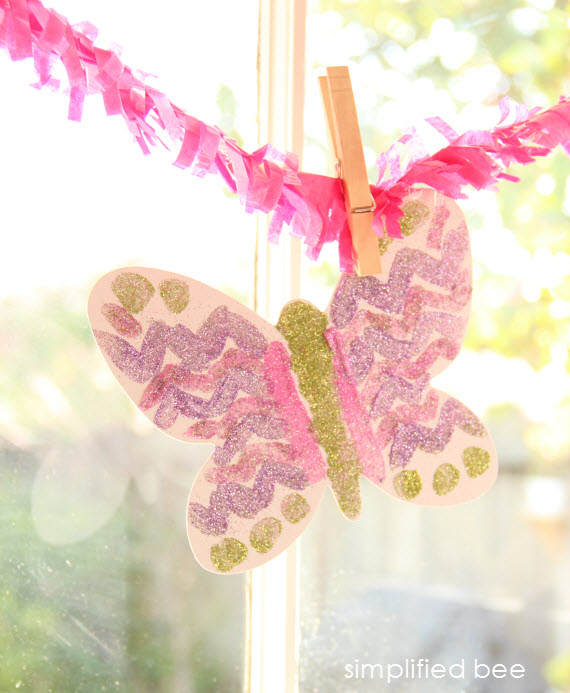 diy glittered butterfly garland