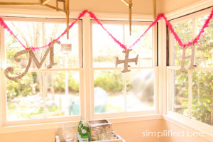 glittered initials and streamer garland