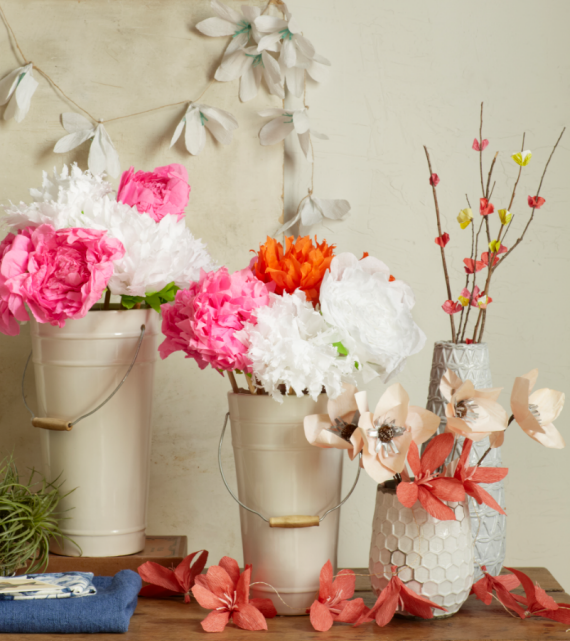 pink and white paper flowers