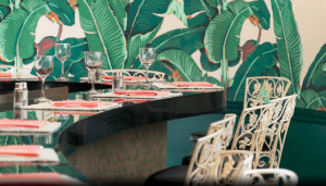 1940's banana leaf wallpaper in Beverly Hills Hotel