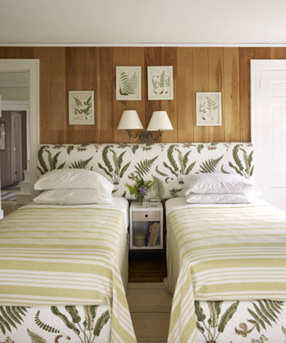 bedroom by designer Tom Sheerer with fern fabric