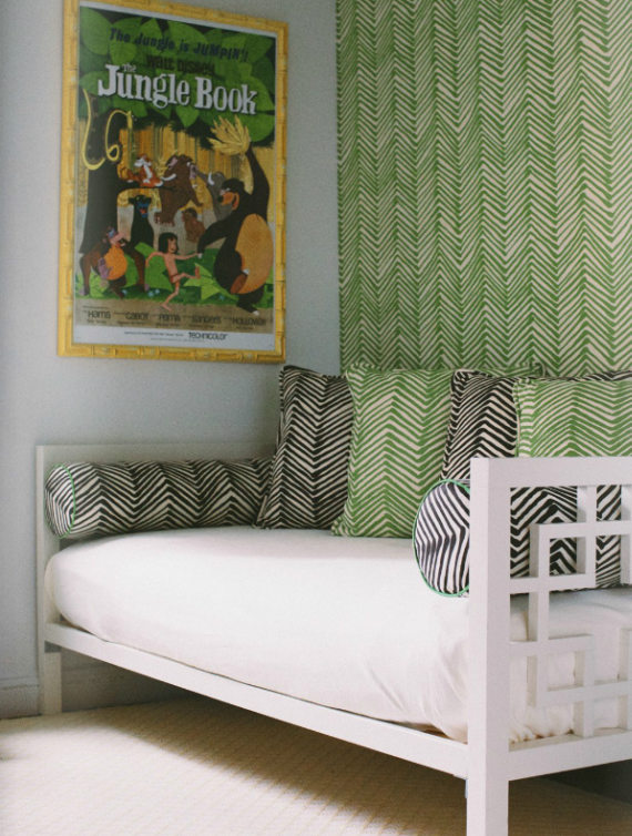child's daybed with green and black