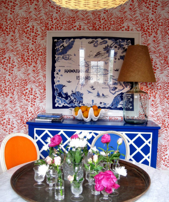 orange and blue dining room