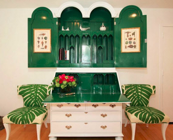 green+white lacquer sectretary desk - Michelle Workman Interiors